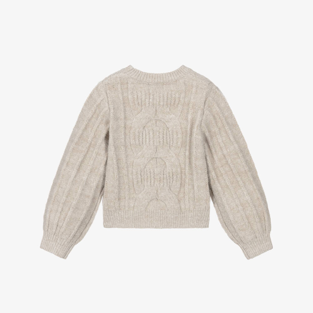 Abel & Lula-Girls Beige Cable Knit Sweater | Childrensalon