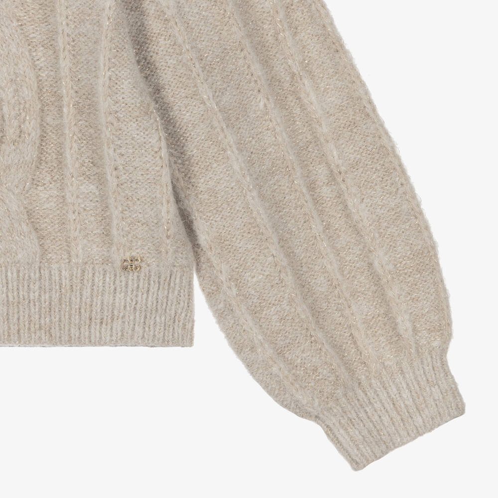 Abel & Lula-Girls Beige Cable Knit Sweater | Childrensalon