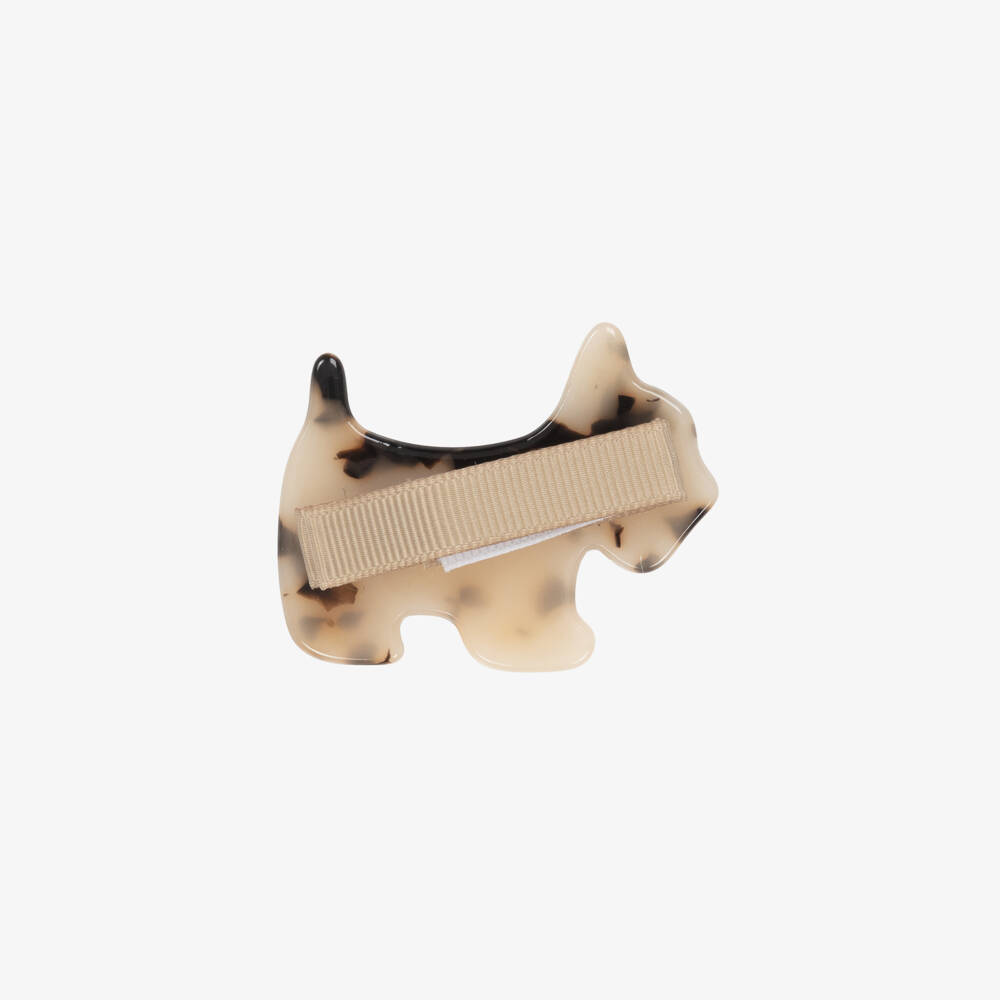 Abel & Lula-Girls Beige Faux Tortoiseshell Scottie Dog Hair Clip  | Childrensalon