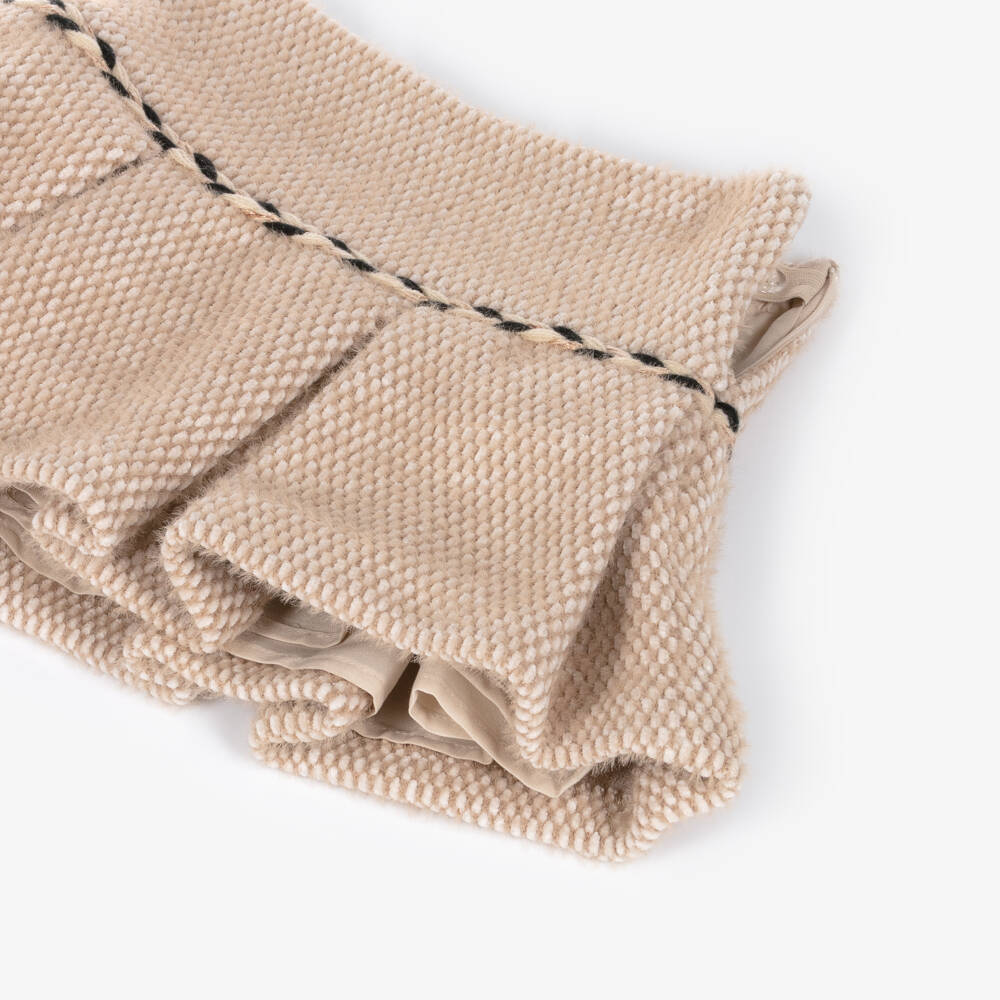 Abel & Lula-Girls Beige Fluffy Skirt with Braided Trim | Childrensalon