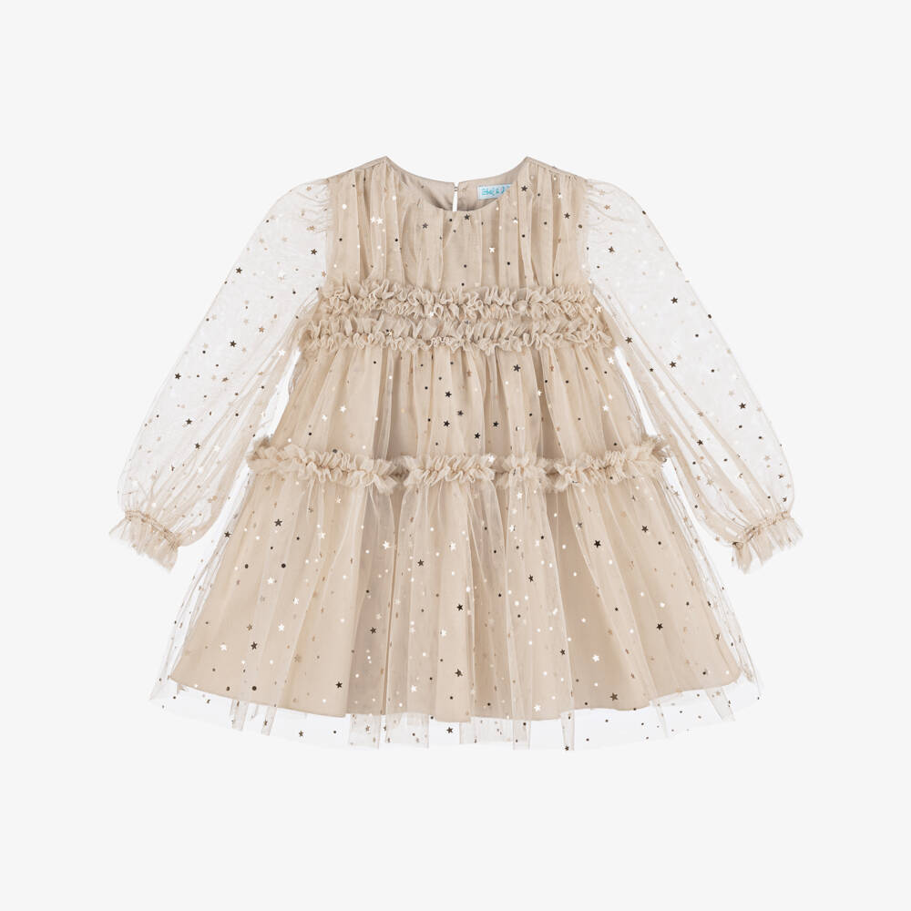 white and gold star dress Abel & Lula - Girls Beige & Tulle edit: PARTY AW25-1