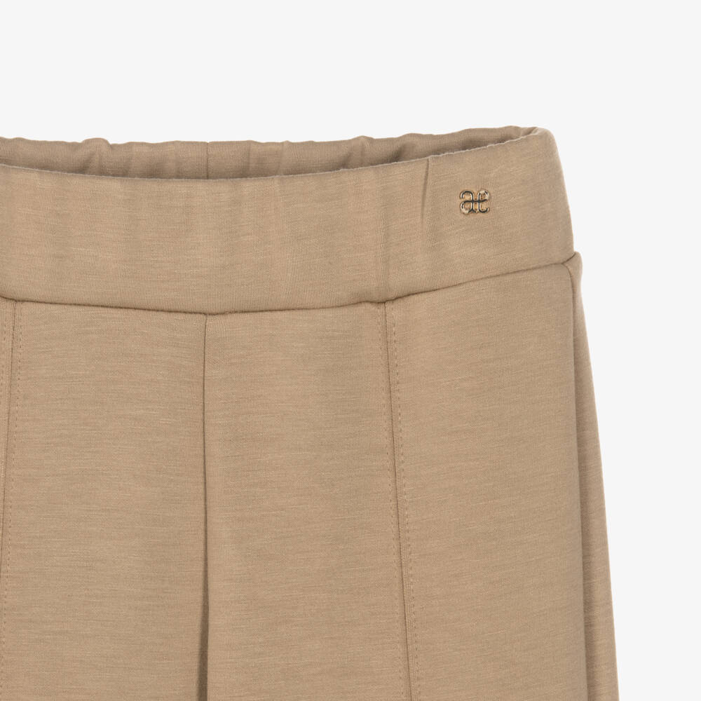 Abel & Lula-Girls Beige Milano Jersey Wide-Leg Trouser Set | Childrensalon