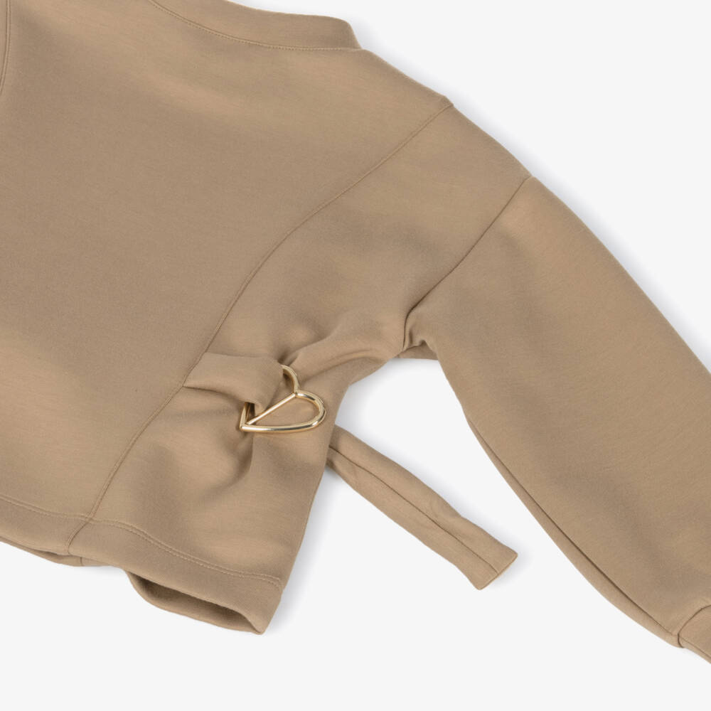 Abel & Lula-Girls Beige Milano Jersey Wide-Leg Trouser Set | Childrensalon