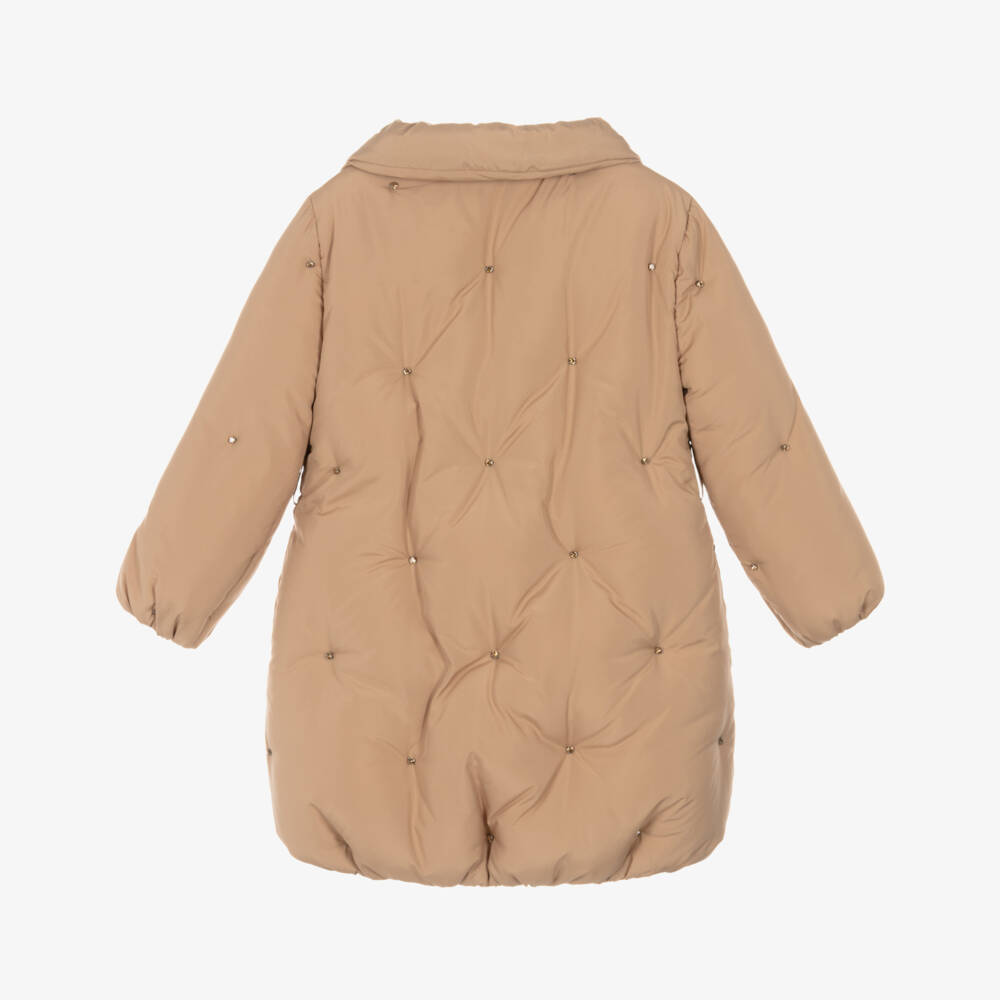 Abel & Lula-Girls Beige Padded Coat with Rhinestones | Childrensalon