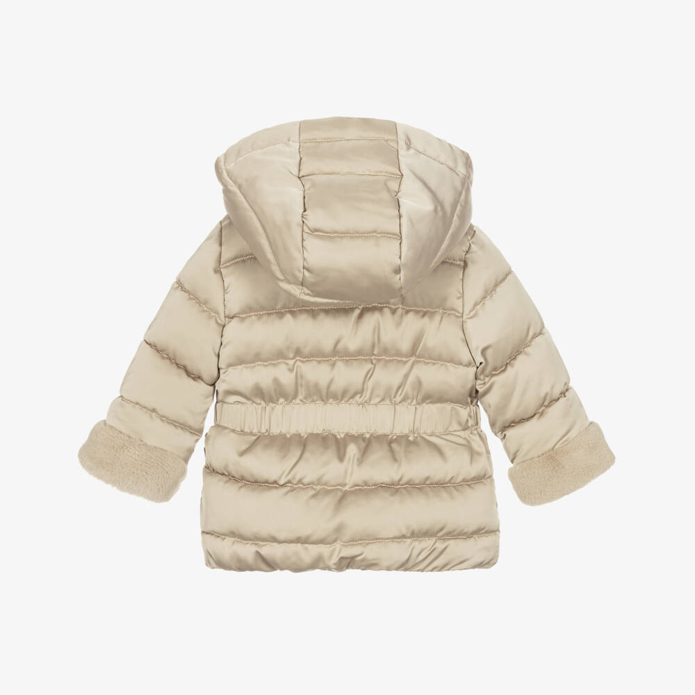 Abel & Lula-Girls Beige Puffer Hooded Jacket | Childrensalon