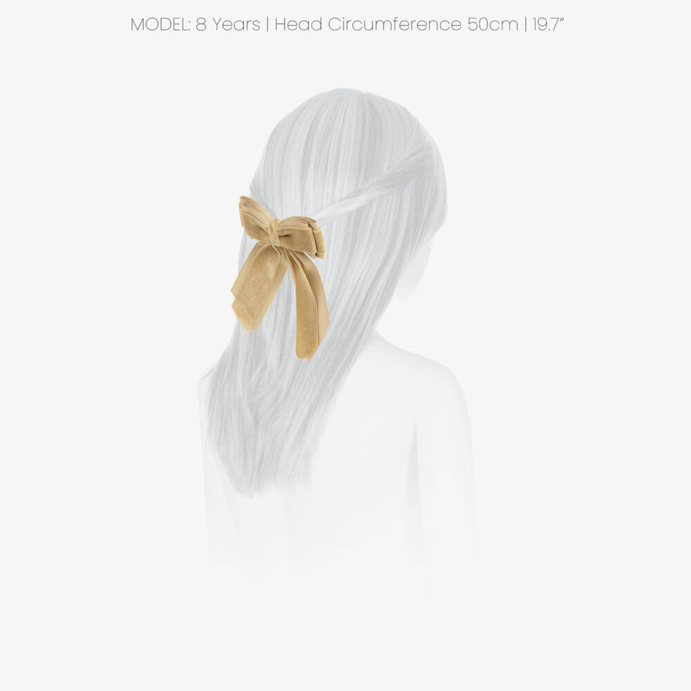 Abel & Lula-Girls Beige Velvet & Grosgrain Bow Clip (10cm) | Childrensalon