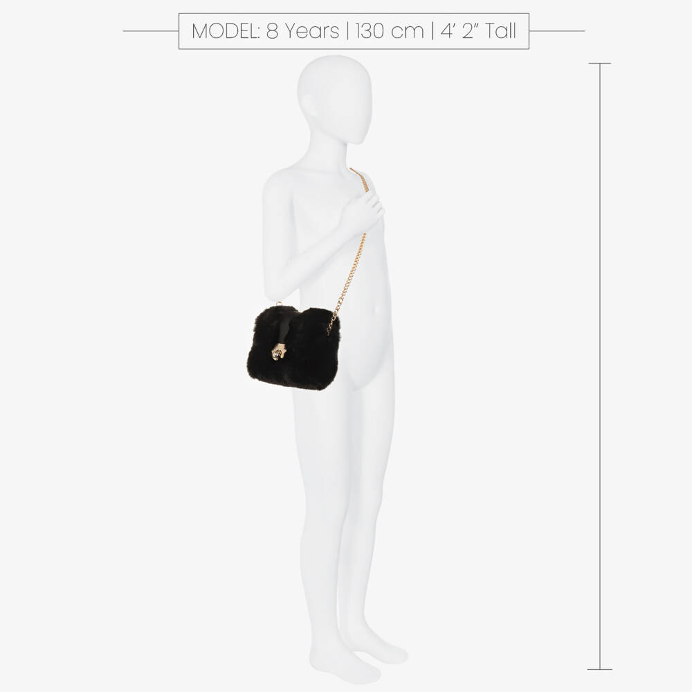 Abel & Lula-Girls Black Faux Fur Shoulder Bag (21cm) | Childrensalon