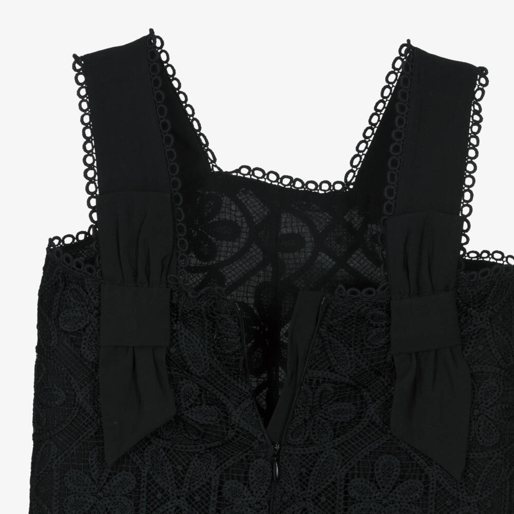 Abel & Lula-Girls Black Floral Crochet Lace Jumpsuit | Childrensalon