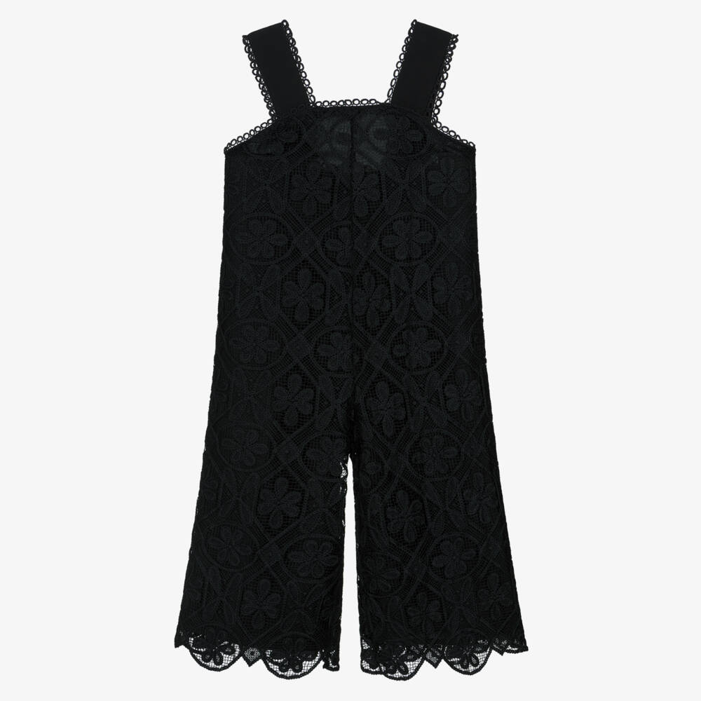 Abel & Lula-Girls Black Floral Crochet Lace Jumpsuit | Childrensalon
