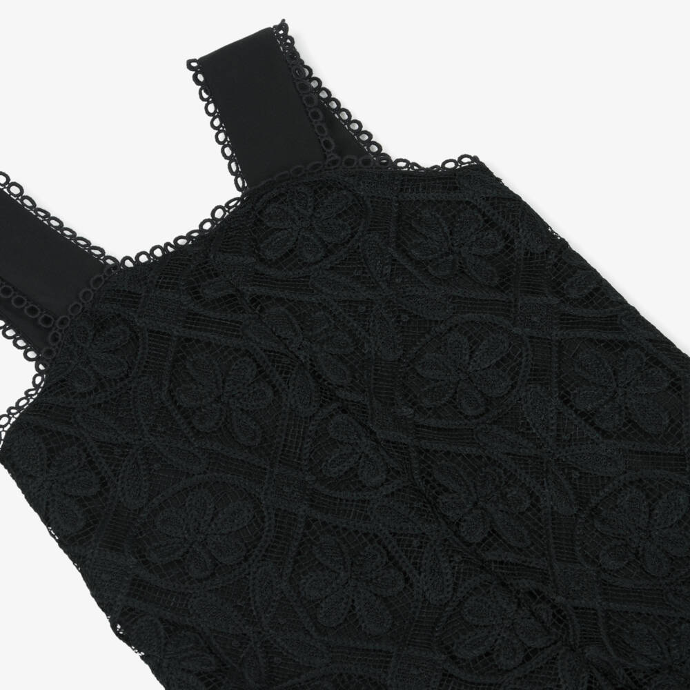 Abel & Lula-Girls Black Floral Crochet Lace Jumpsuit | Childrensalon