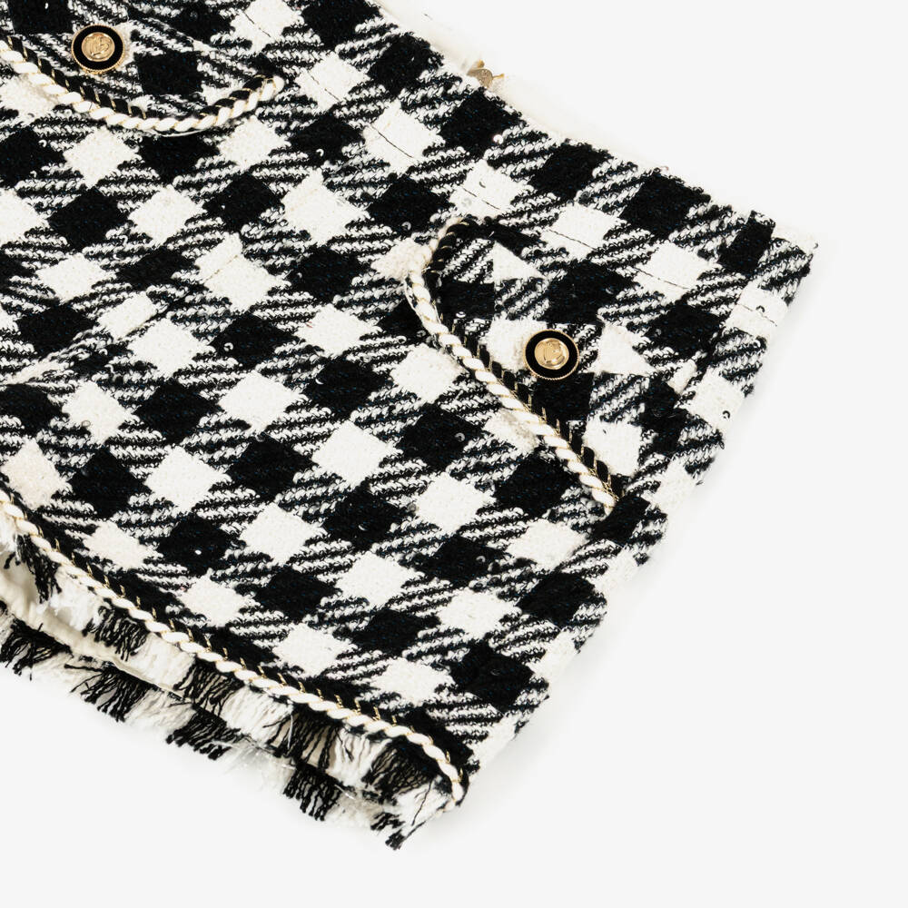 Abel & Lula-Girls Black & Ivory Houndstooth Tweed Shorts | Childrensalon