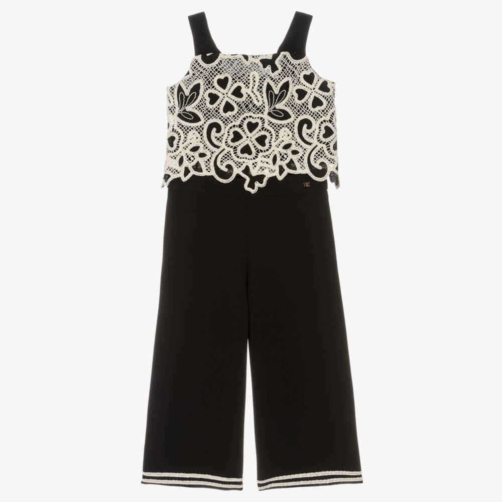 Abel & Lula-Girls Black & Ivory Lace Trouser Set | Childrensalon