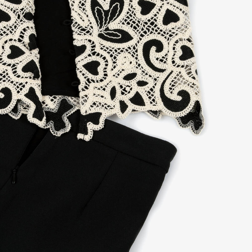 Abel & Lula-Girls Black & Ivory Lace Trouser Set | Childrensalon
