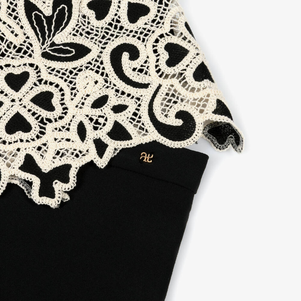 Abel & Lula-Girls Black & Ivory Lace Trouser Set | Childrensalon