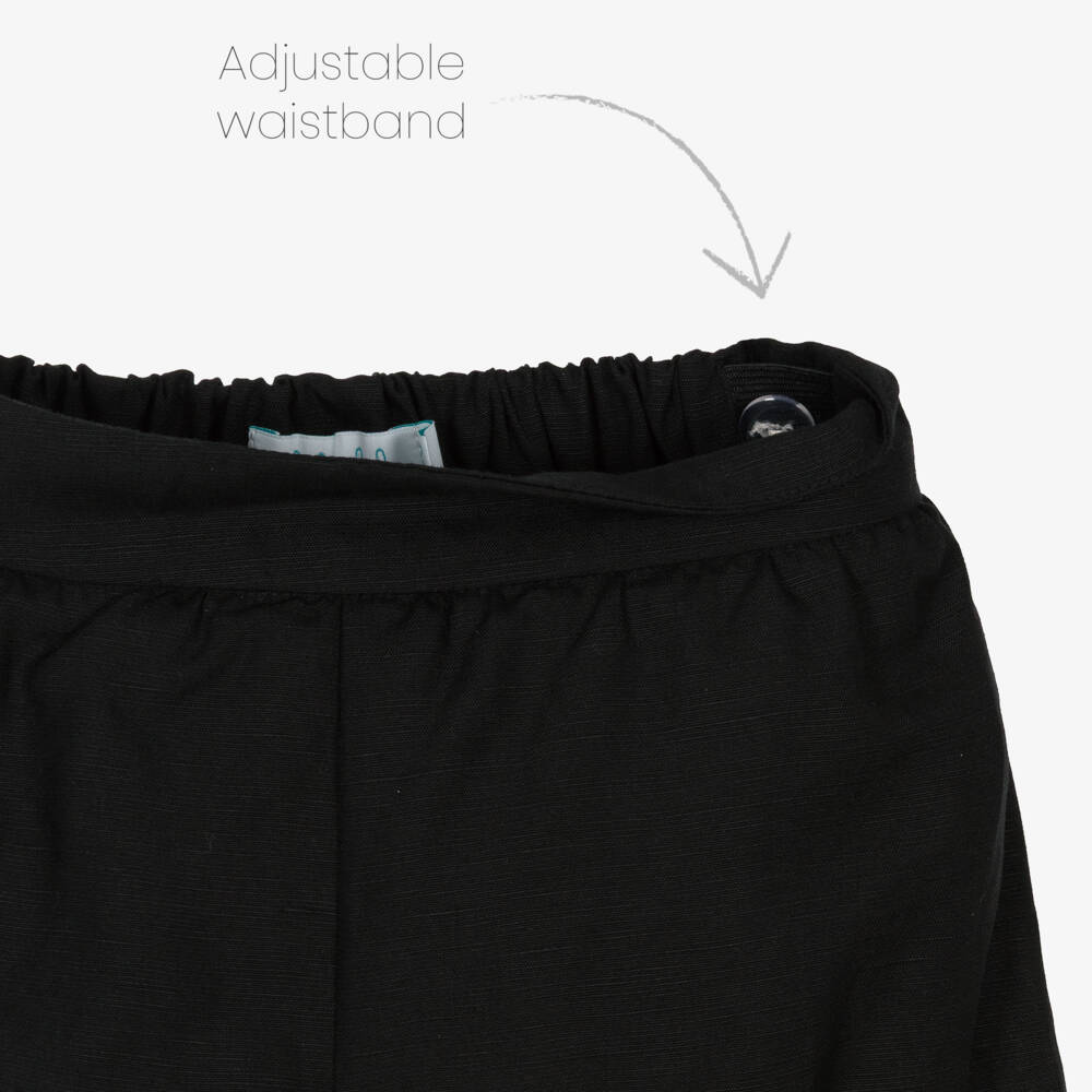 Abel & Lula-Girls Black & Ivory Shorts Set with Embroidered Flowers | Childrensalon