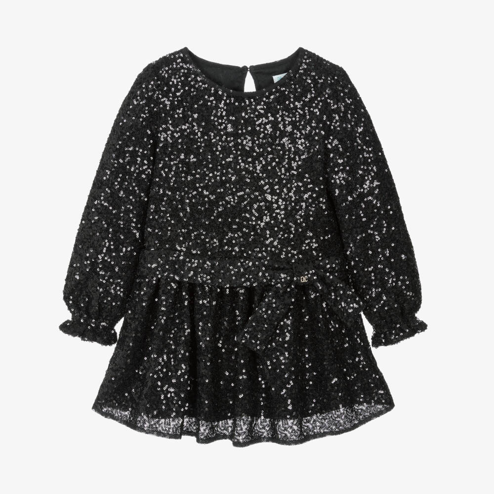 Abel & Lula-Girls Black Long Sleeve Sequin Dress | Childrensalon