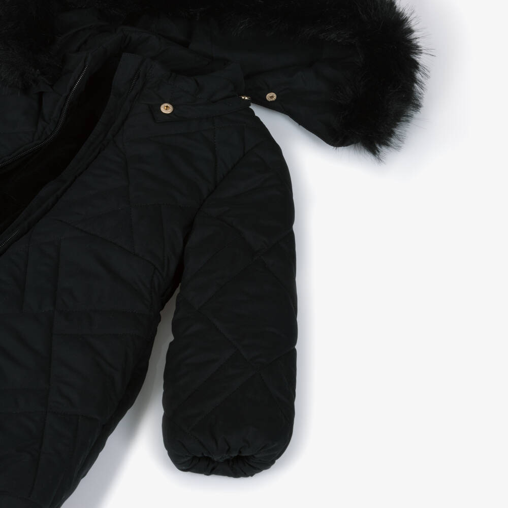 Abel & Lula-Girls Black Quilted Coat with Belt Bag | Childrensalon