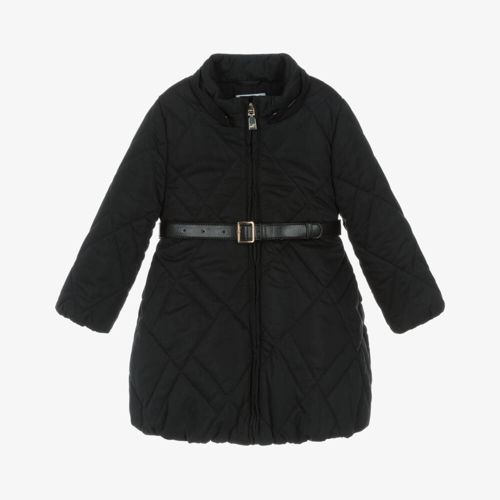 Abel & Lula-Girls Black Quilted Coat with Belt Bag | Childrensalon