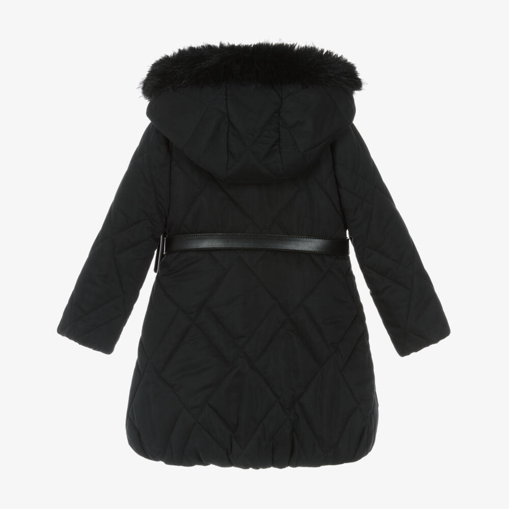 Abel & Lula-Girls Black Quilted Coat with Belt Bag | Childrensalon