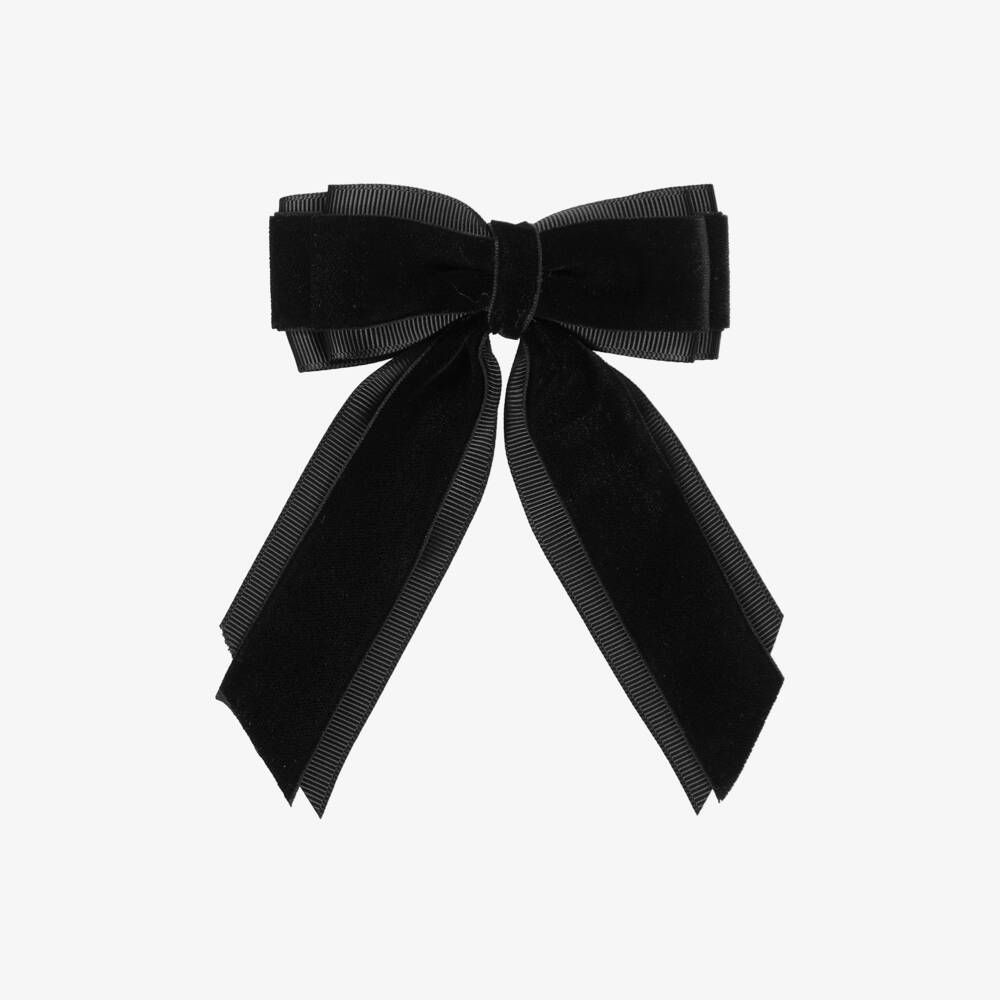 Abel & Lula-Girls Black Velvet & Grosgrain Bow Clip (10cm) | Childrensalon