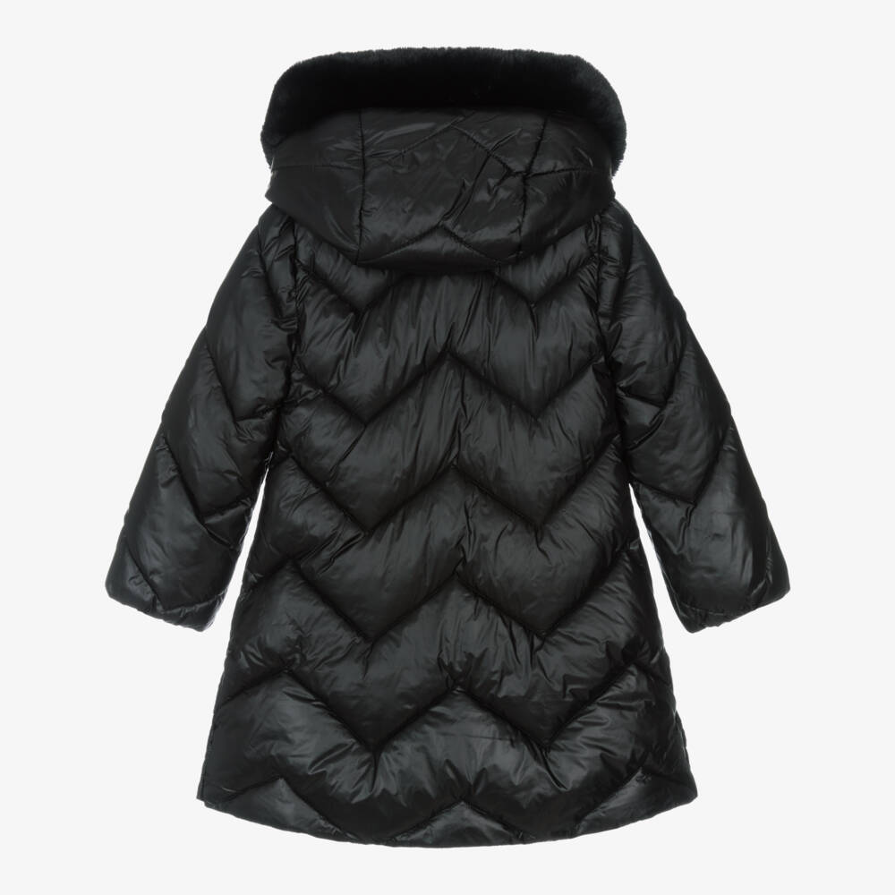 Abel & Lula-Girls Black Zig-Zag Quilted Puffer Coat | Childrensalon