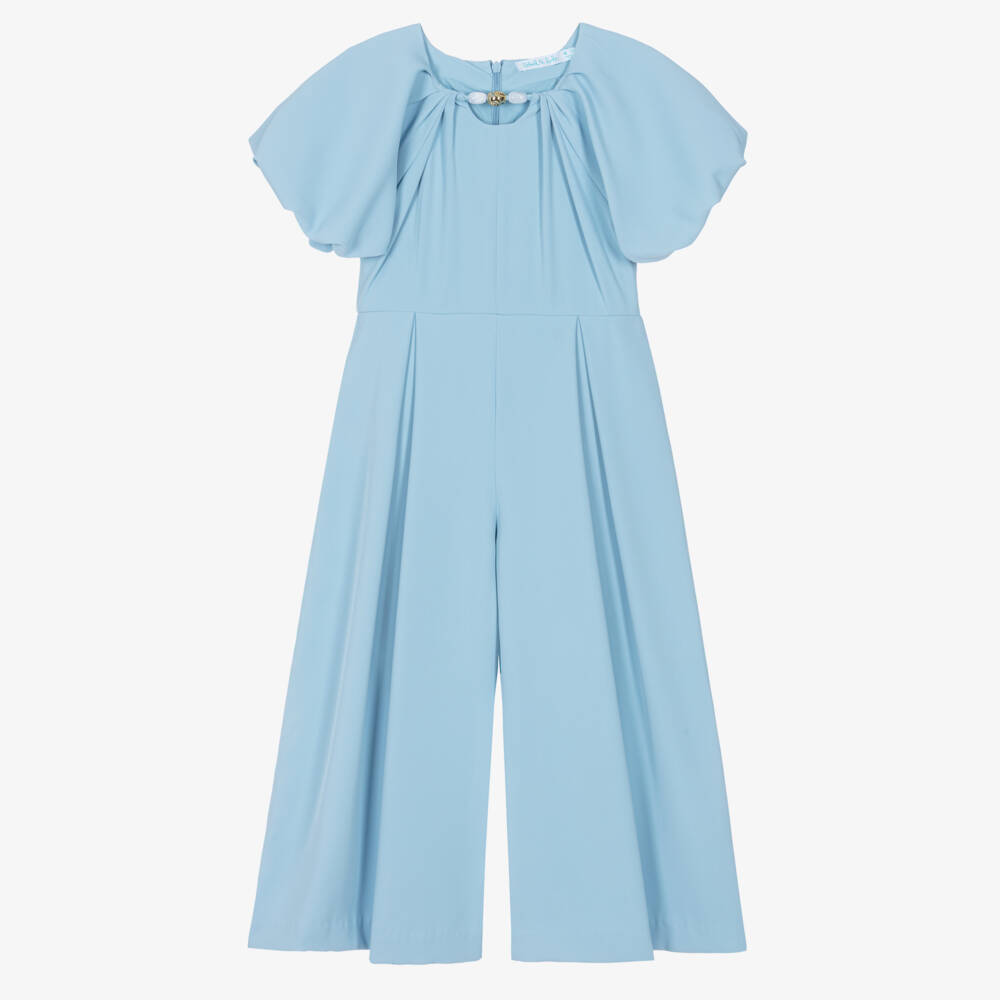 Abel & Lula-Girls Blue Crêpe Jumpsuit | Childrensalon