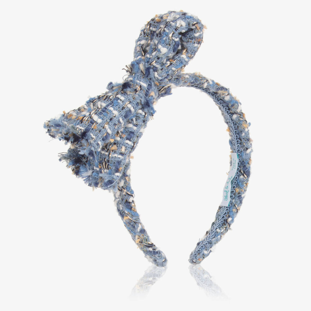 Abel & Lula-Girls Blue & Gold Tweed Bow Hairband | Childrensalon