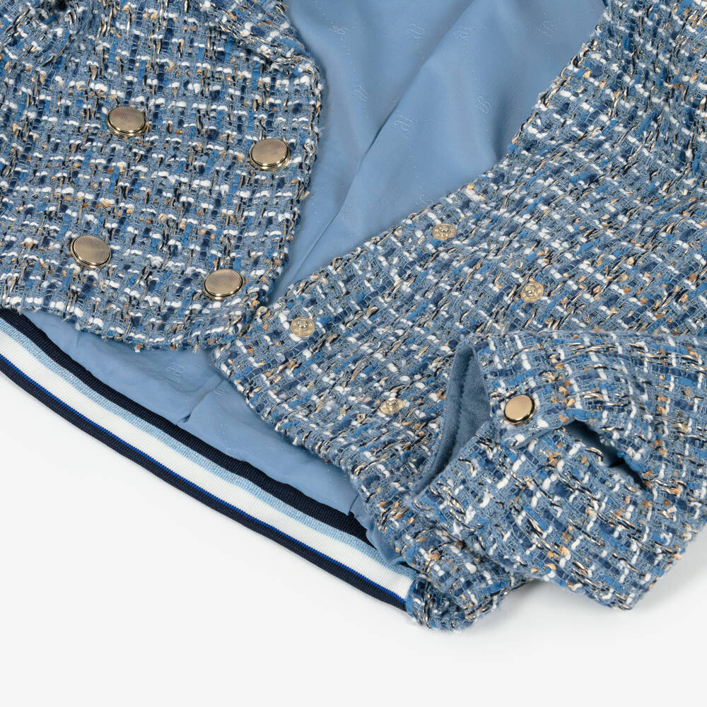 Abel & Lula-Girls Blue & Gold Tweed Jacket | Childrensalon