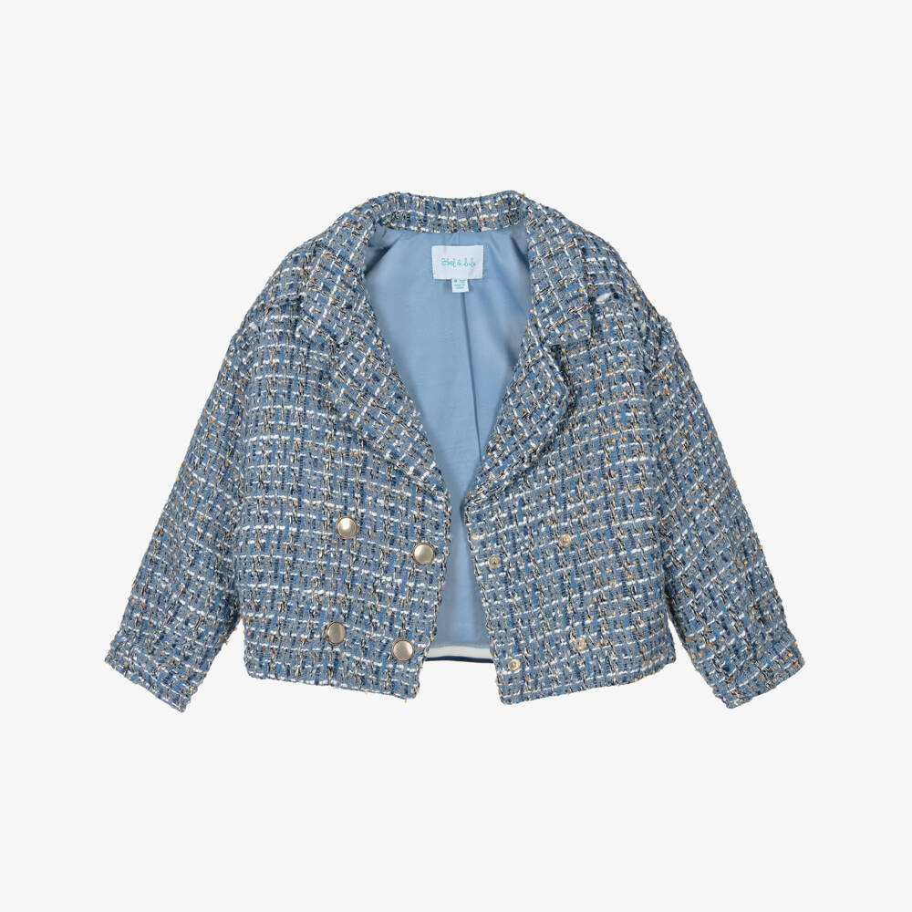 Abel & Lula-Girls Blue & Gold Tweed Jacket | Childrensalon