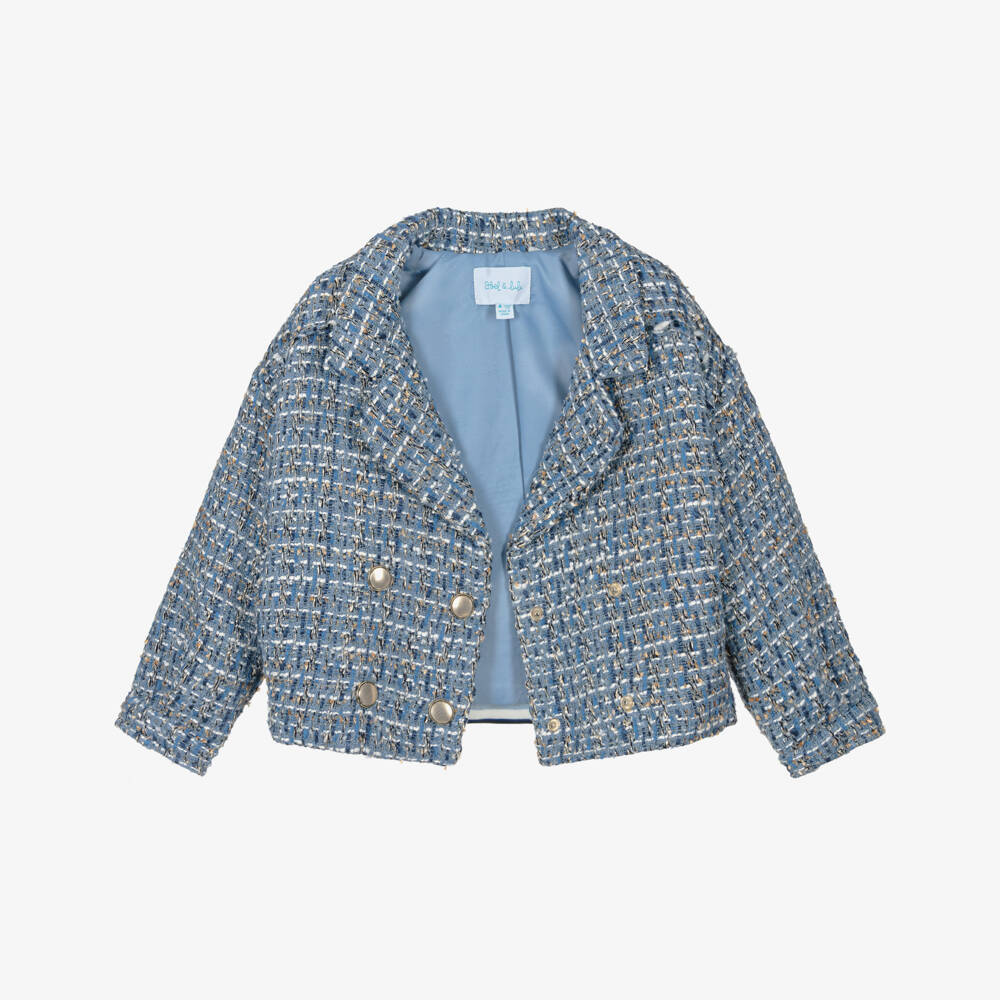 Abel & Lula-Girls Blue & Gold Tweed Jacket | Childrensalon