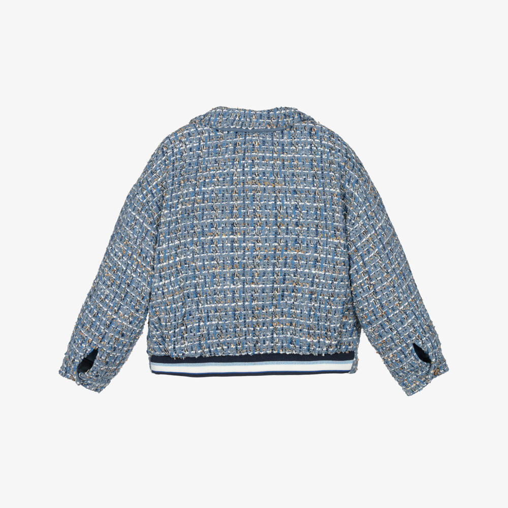 Abel & Lula-Girls Blue & Gold Tweed Jacket | Childrensalon
