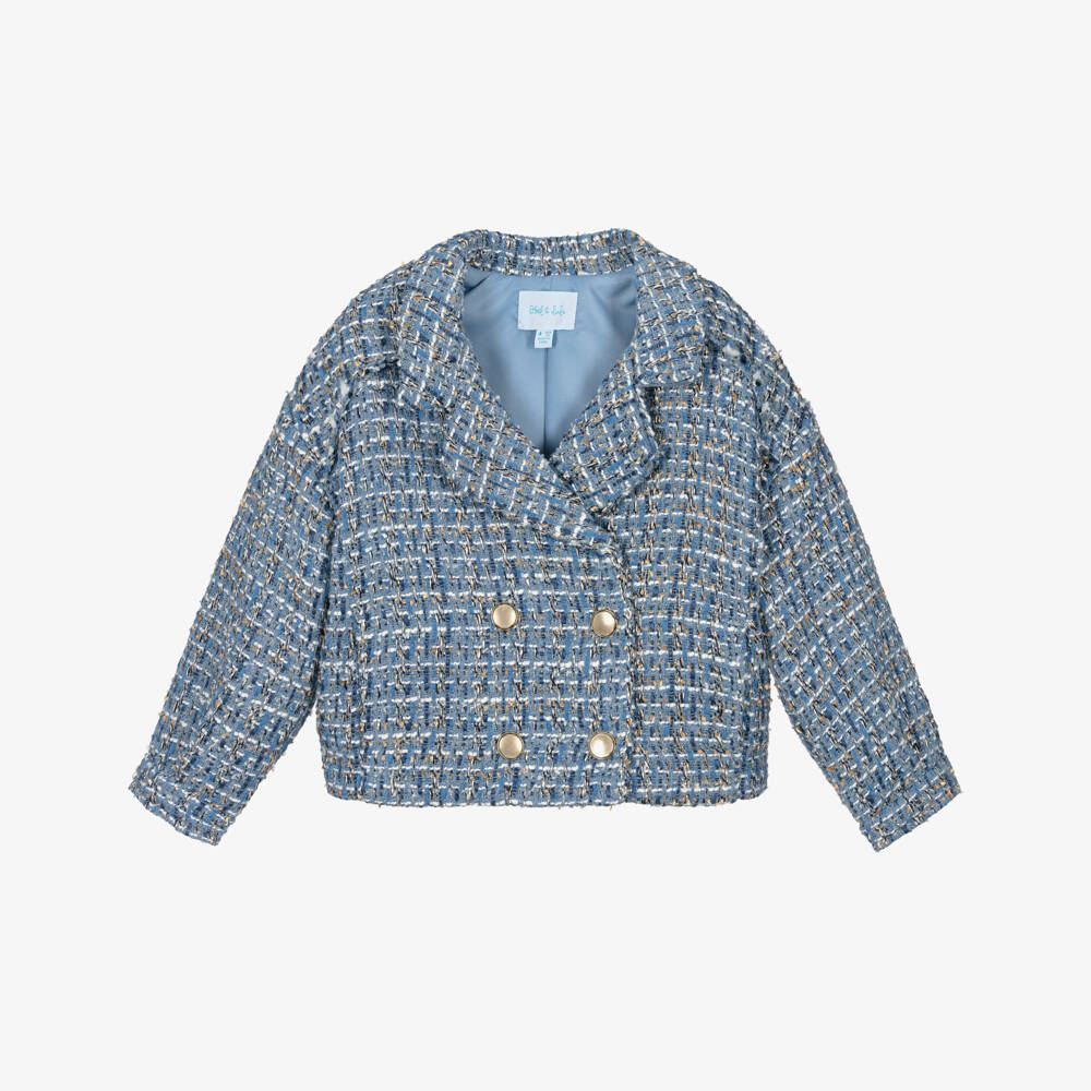 Abel & Lula-Girls Blue & Gold Tweed Jacket | Childrensalon