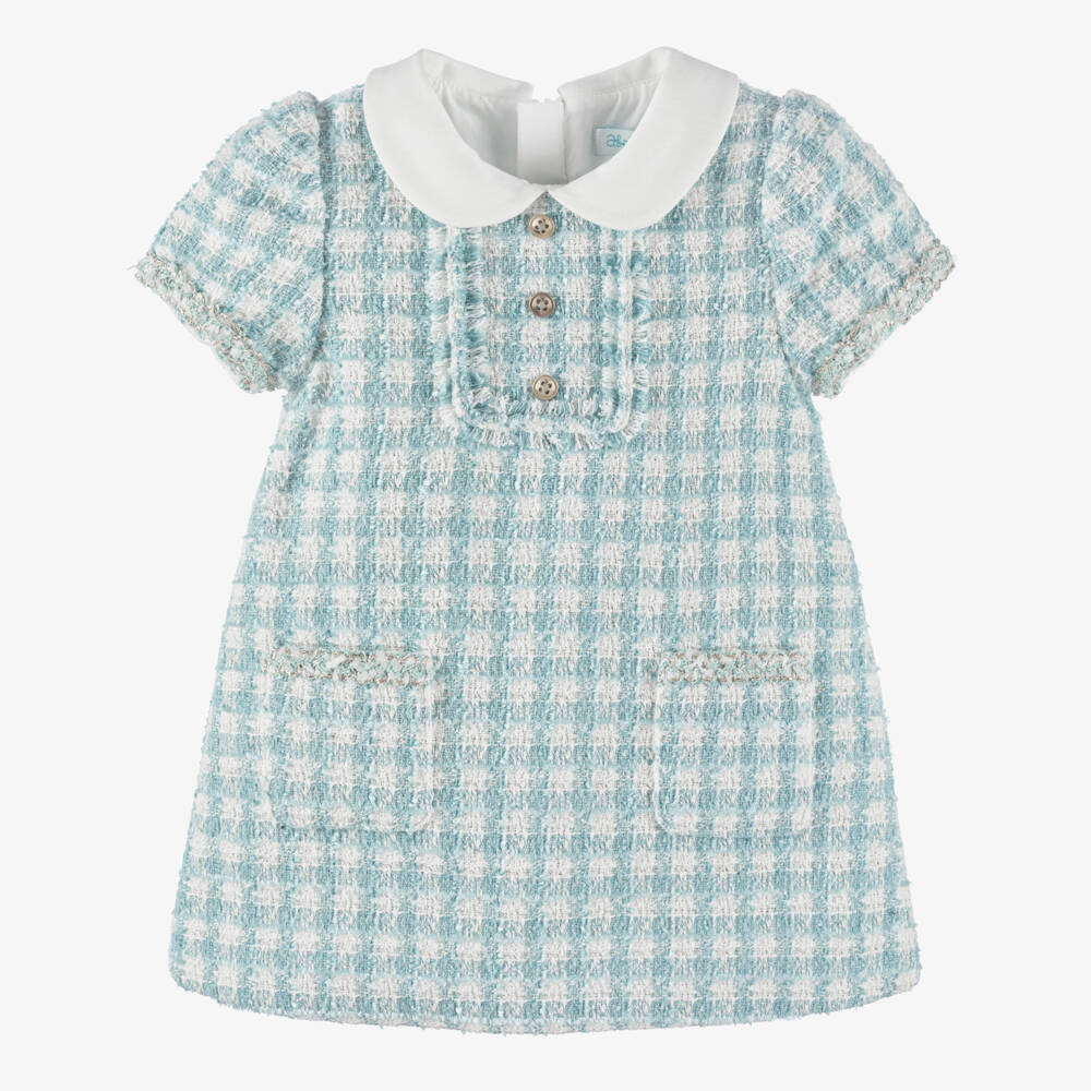 Abel & Lula-Girls Blue Houndstooth Tweed Dress | Childrensalon