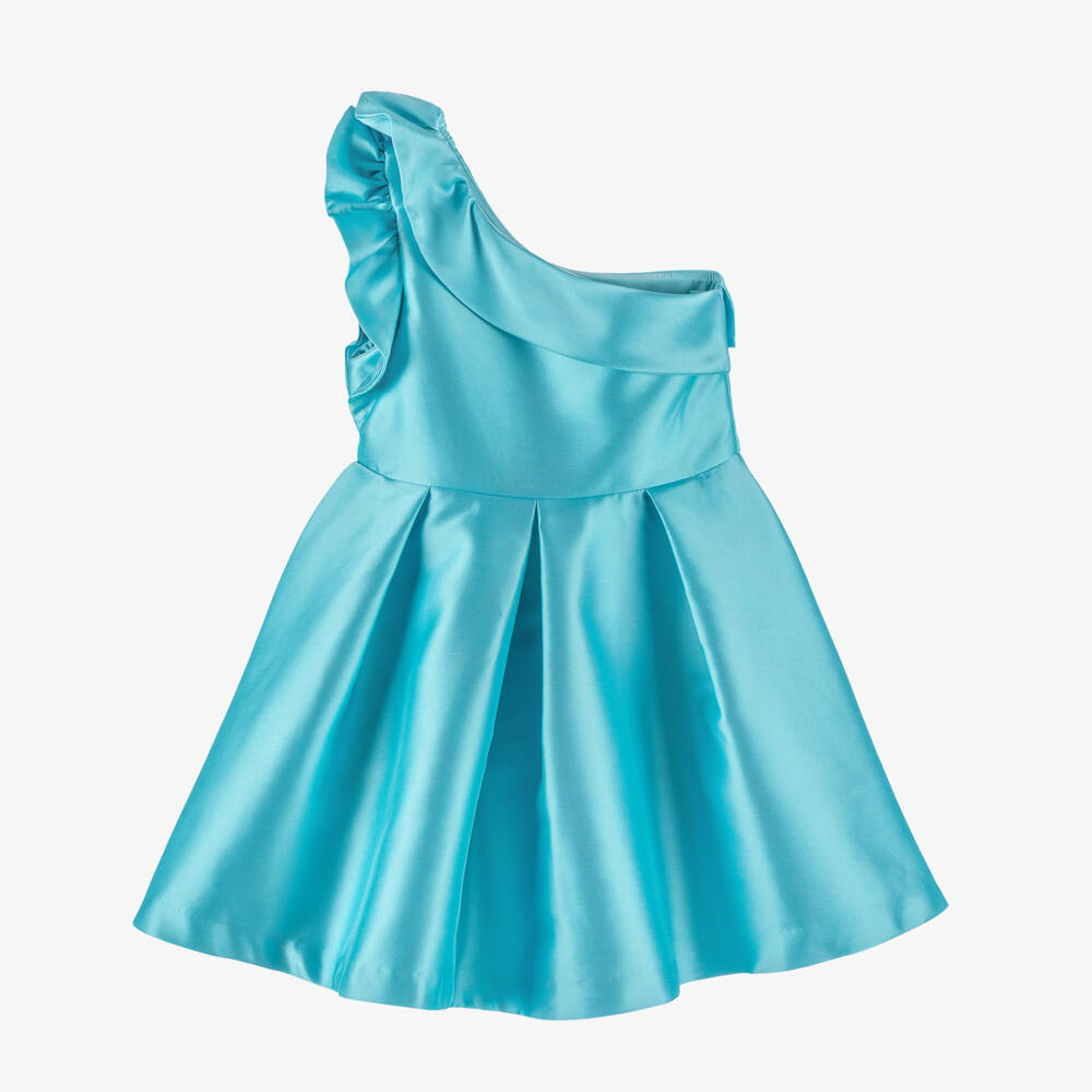 Abel & Lula-Girls Blue One-Shoulder Satin Dress | Childrensalon