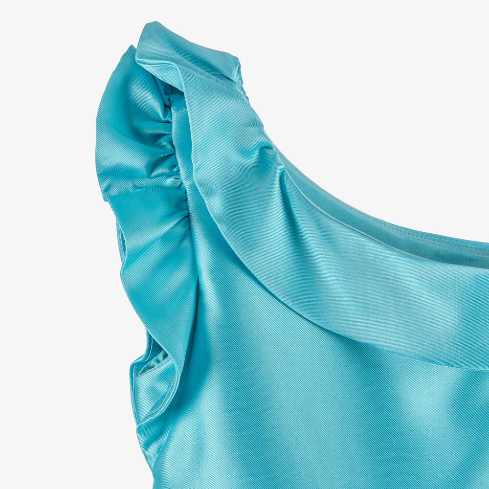 Abel & Lula-Girls Blue One-Shoulder Satin Dress | Childrensalon