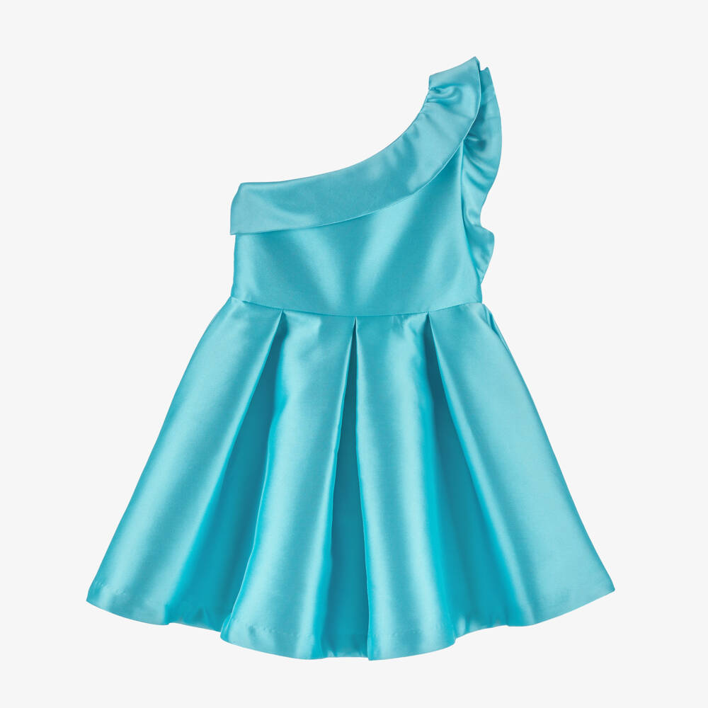 Abel & Lula-Girls Blue One-Shoulder Satin Dress | Childrensalon