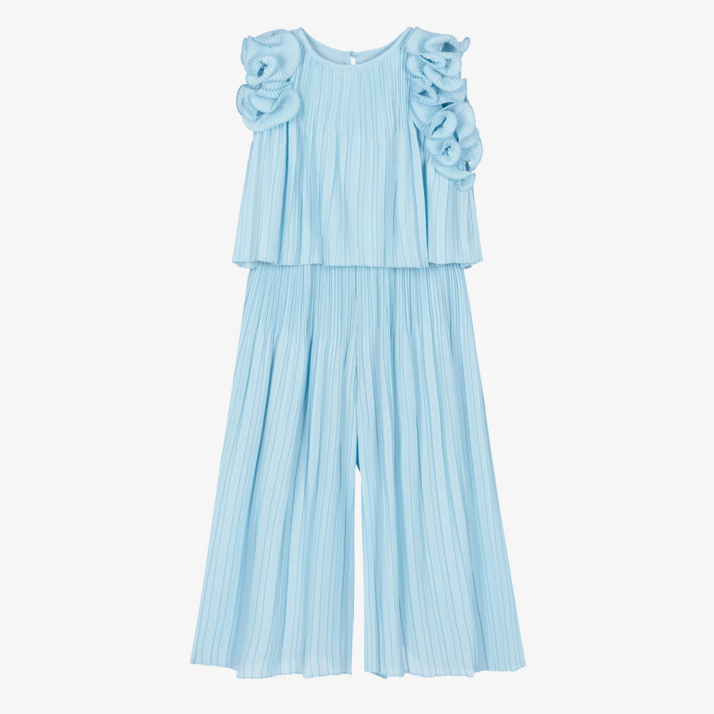 Abel & Lula-Girls Blue Pleated Crêpe Chiffon Trouser Set | Childrensalon