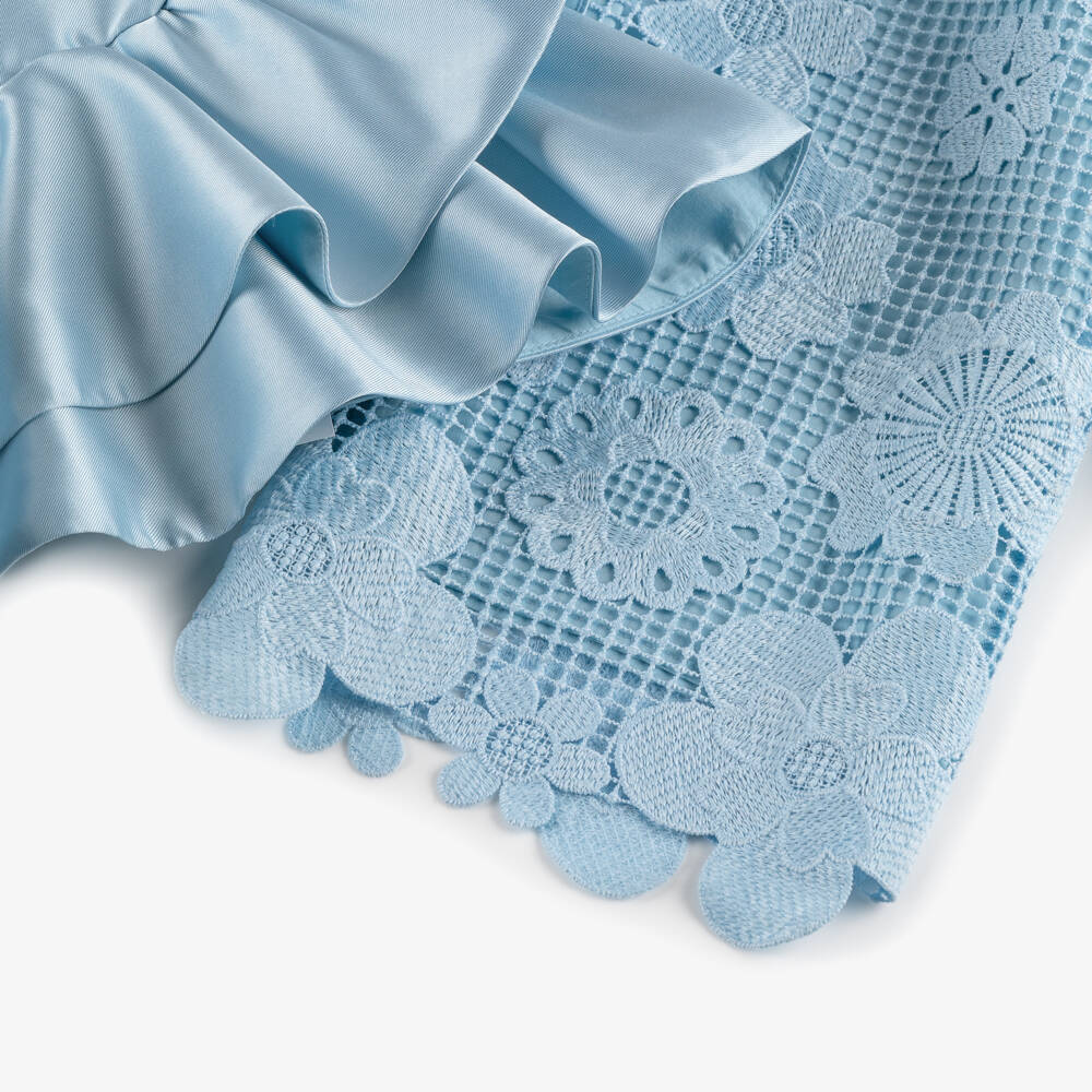 Abel & Lula-Girls Blue Satin & Lace Trouser Set | Childrensalon