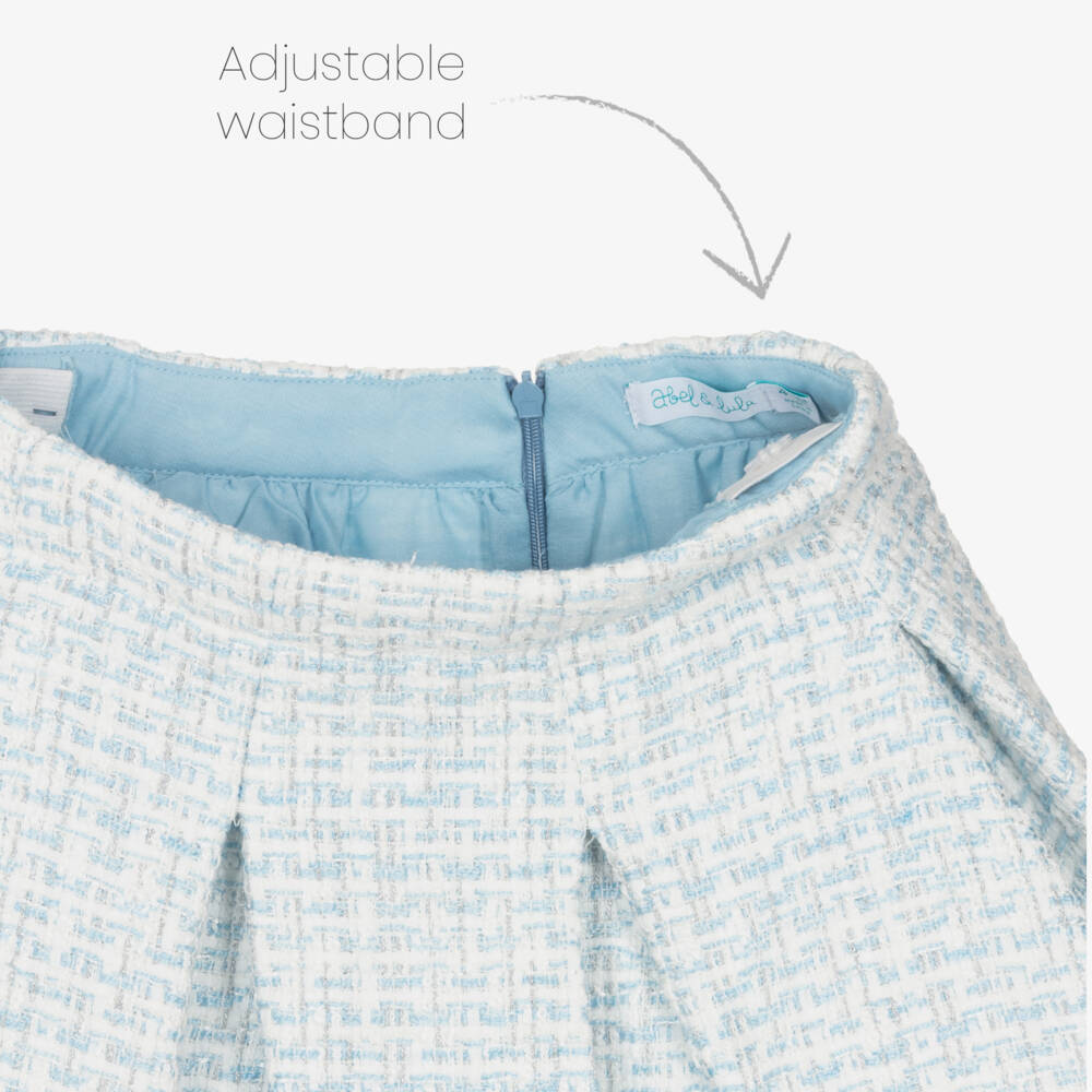 Abel & Lula-Girls Blue & Silver Pleated Tweed Skirt Set | Childrensalon