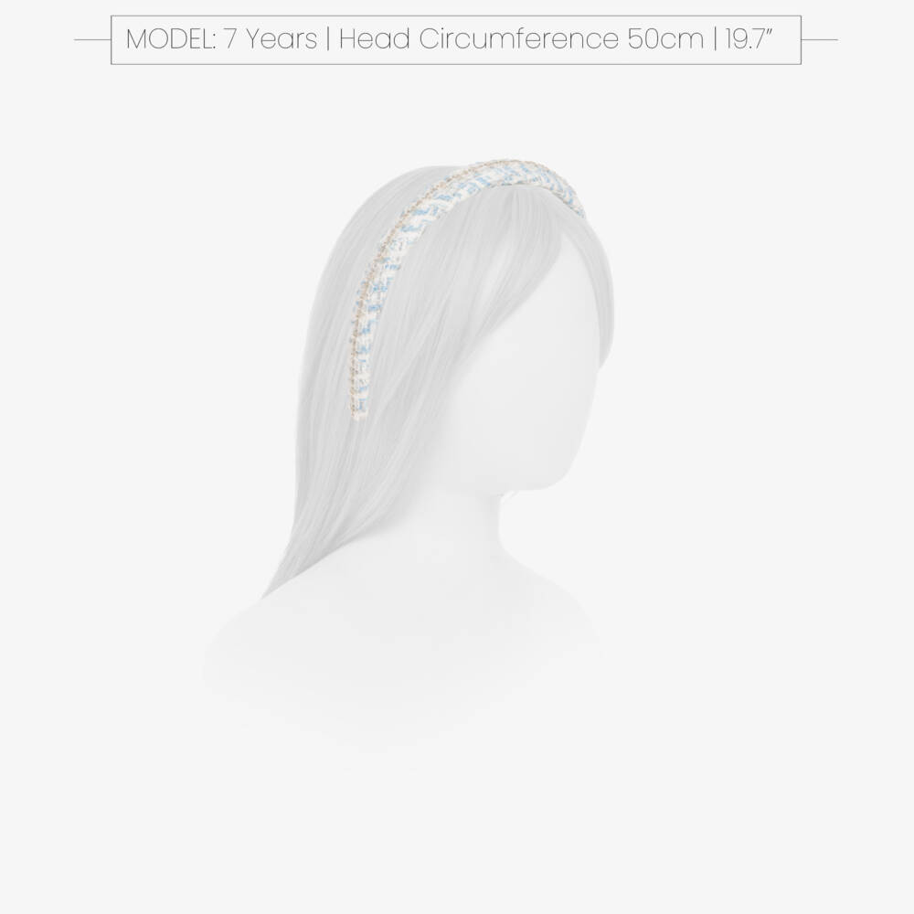 Abel & Lula-طوق شعر تويد لون أزرق وفضي للبنات | Childrensalon