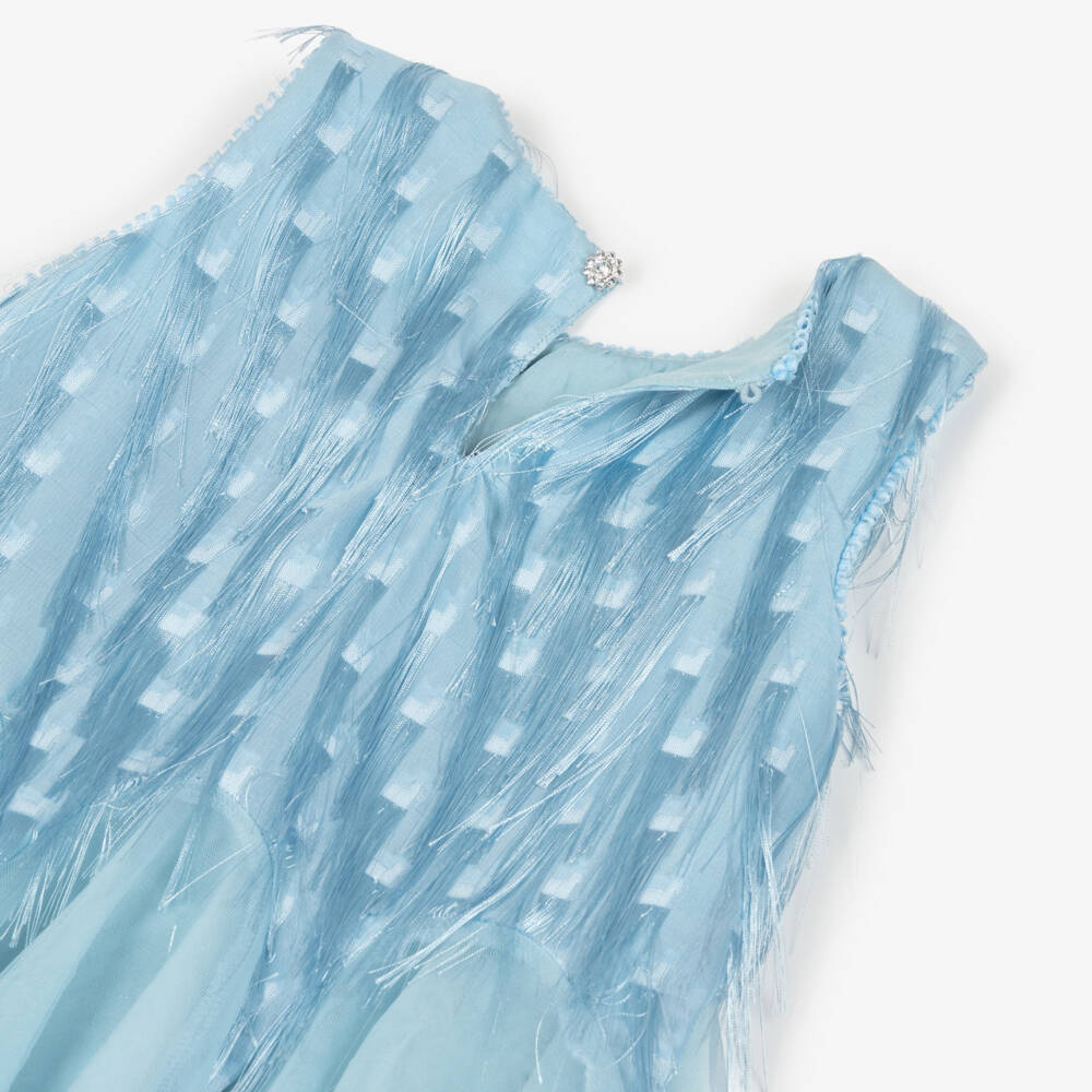Abel & Lula-Girls Blue Tulle Dress with Fringing | Childrensalon