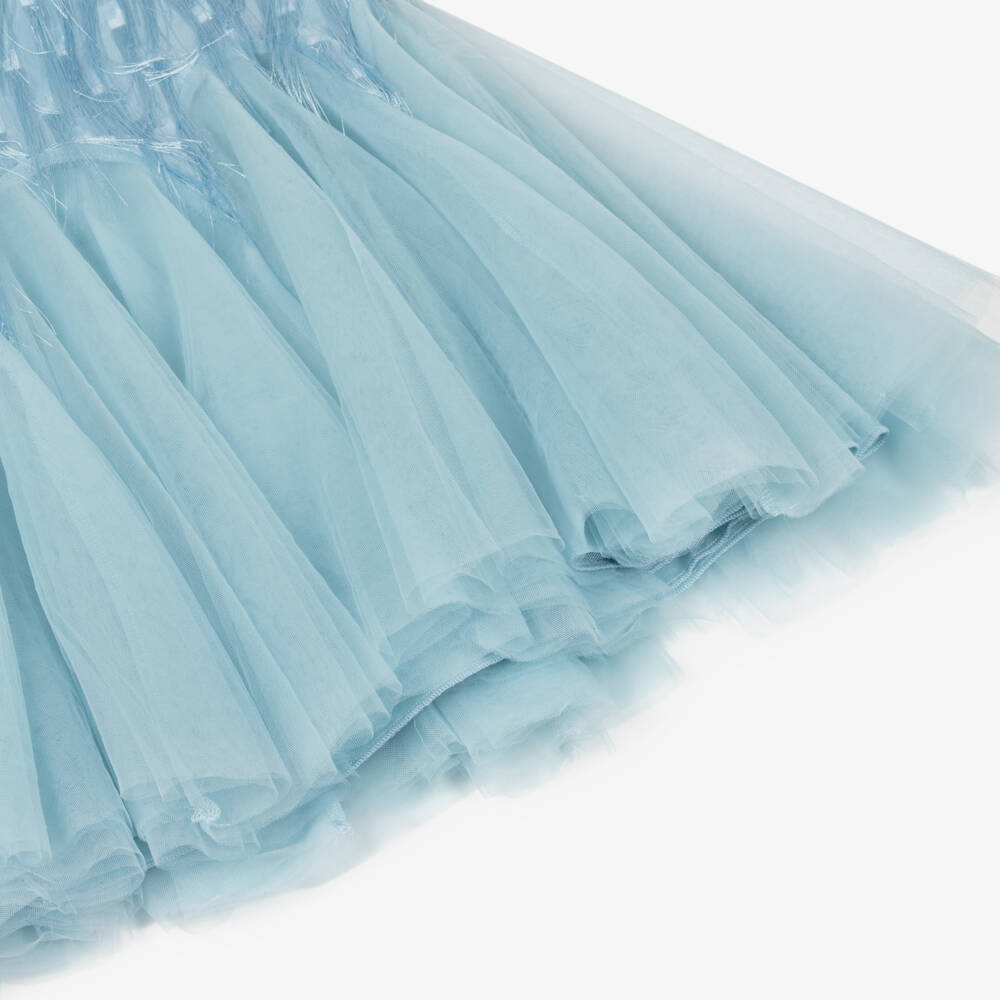 Abel & Lula-Girls Blue Tulle Dress with Fringing | Childrensalon