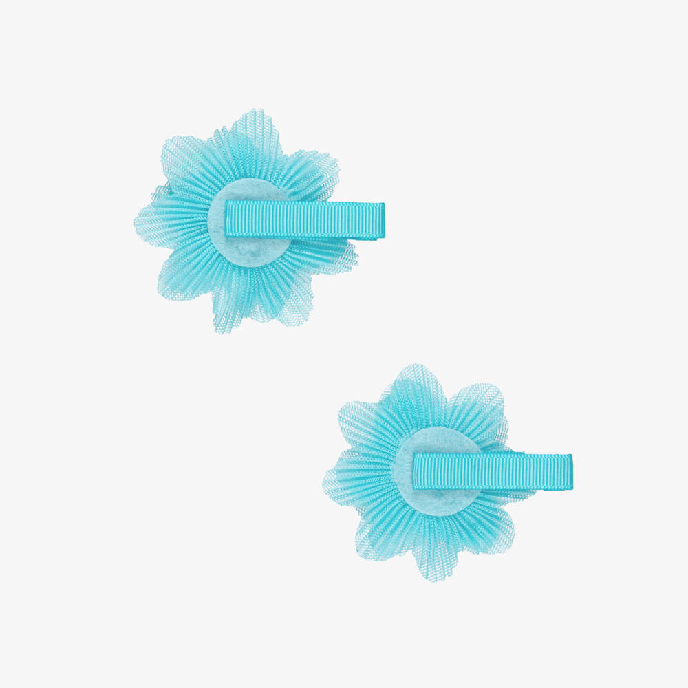 Abel & Lula-Girls Blue Tulle Flower Hair Clips (2 pack) | Childrensalon