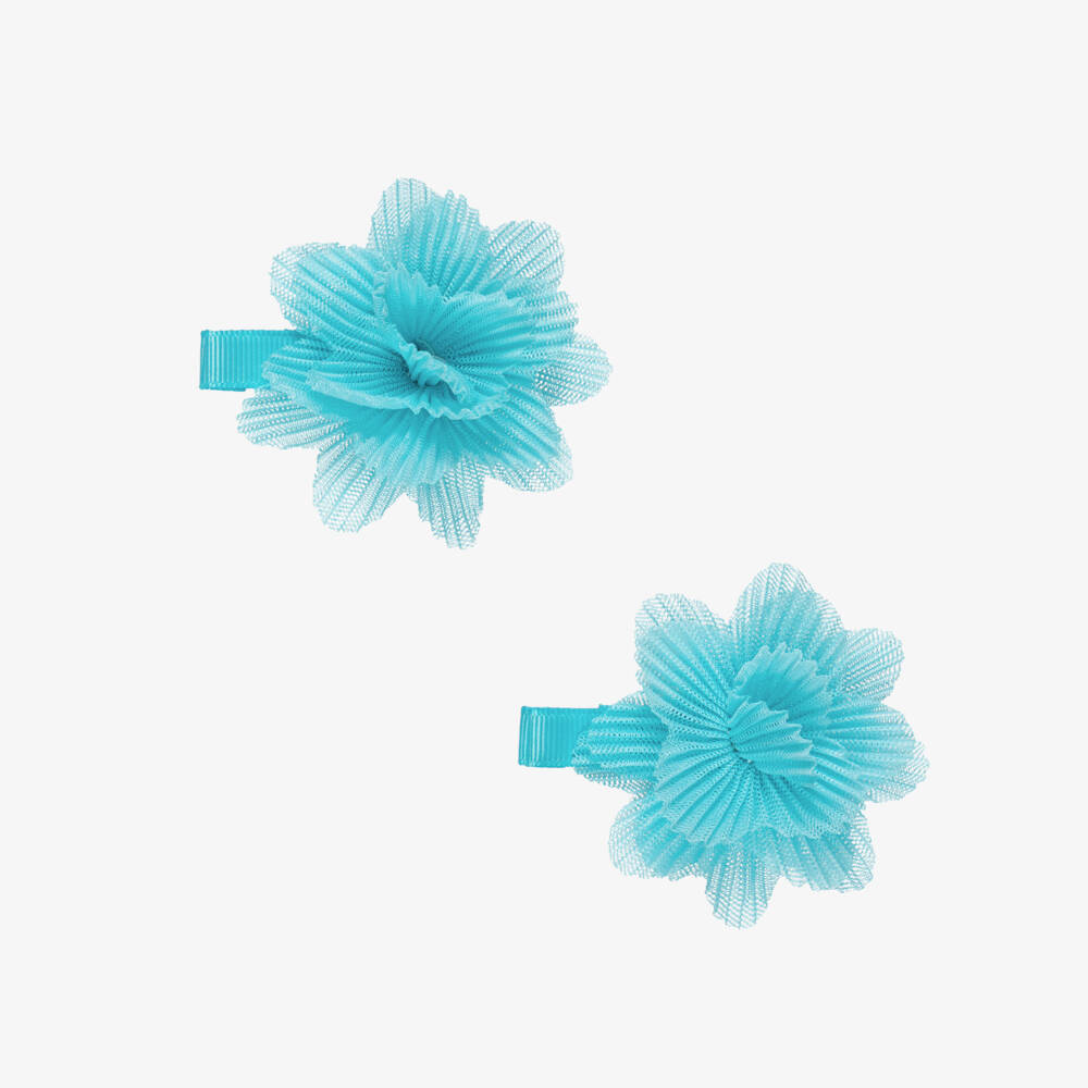Abel & Lula-Girls Blue Tulle Flower Hair Clips (2 pack) | Childrensalon