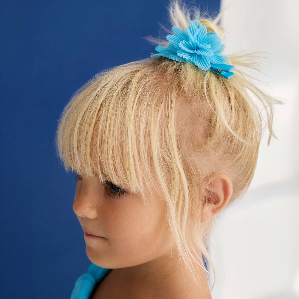 Abel & Lula-Girls Blue Tulle Flower Hair Clips (2 pack) | Childrensalon