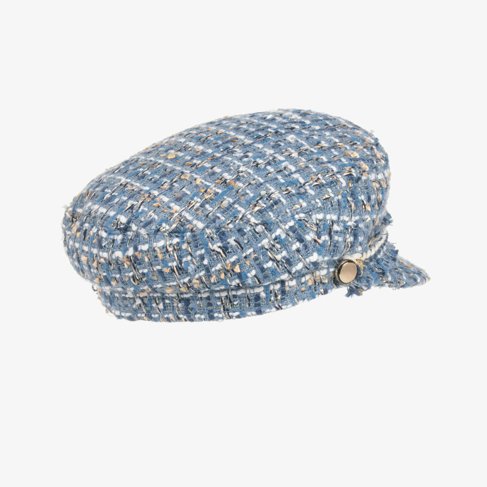 Abel & Lula-Girls Blue Tweed Hat with Braid Trim | Childrensalon