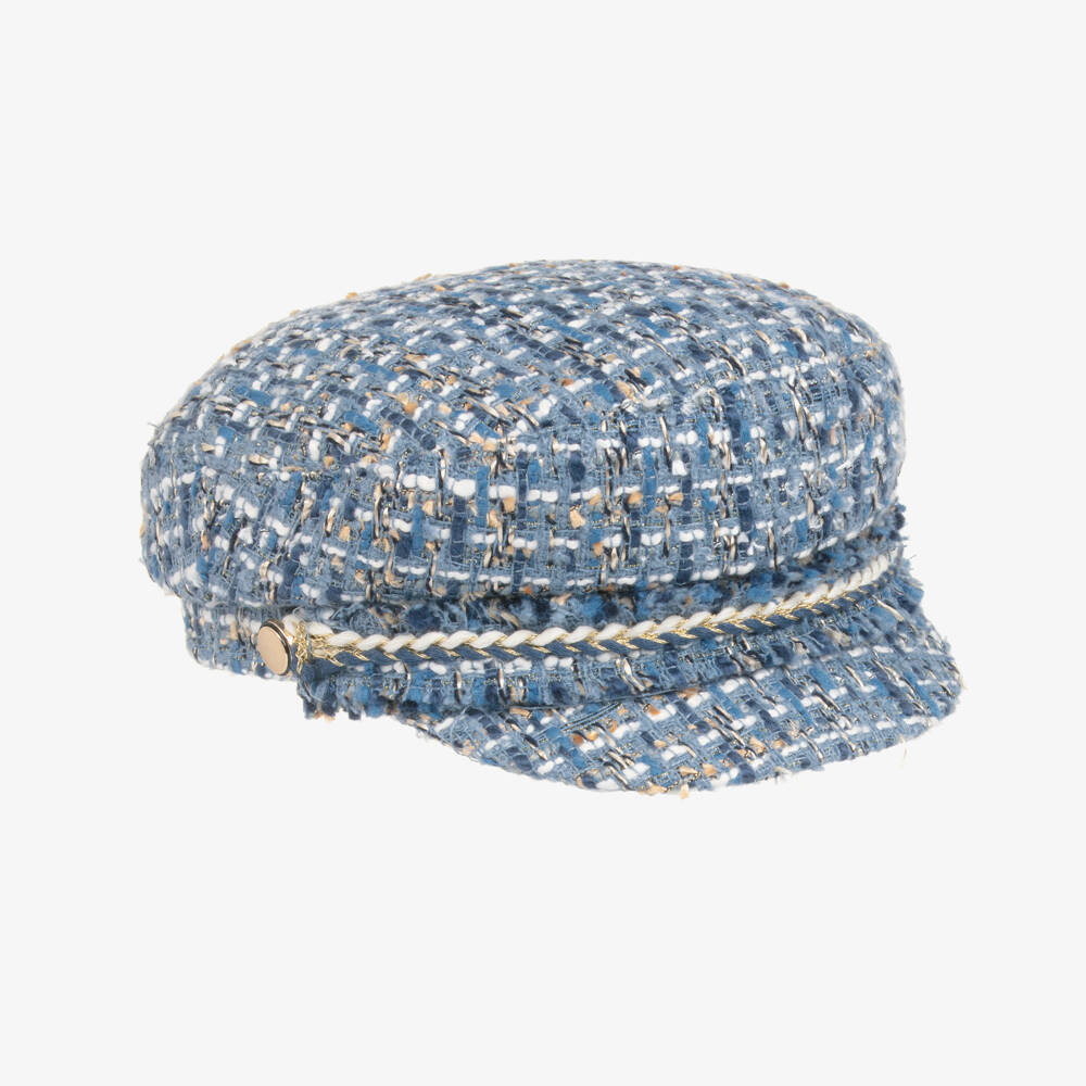 Abel & Lula-Girls Blue Tweed Hat with Braid Trim | Childrensalon