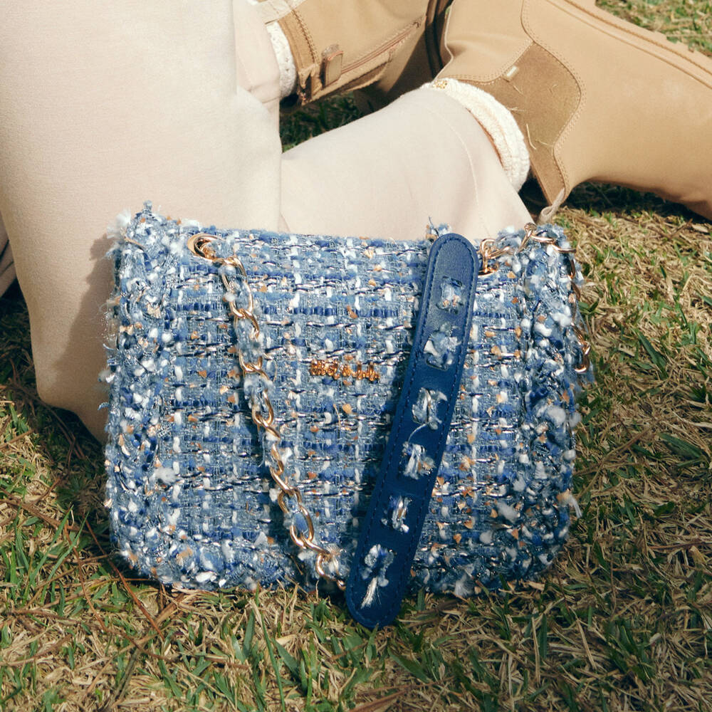 Abel & Lula-حقيبة كتف تويد لون أزرق للبنات (21 سم) | Childrensalon