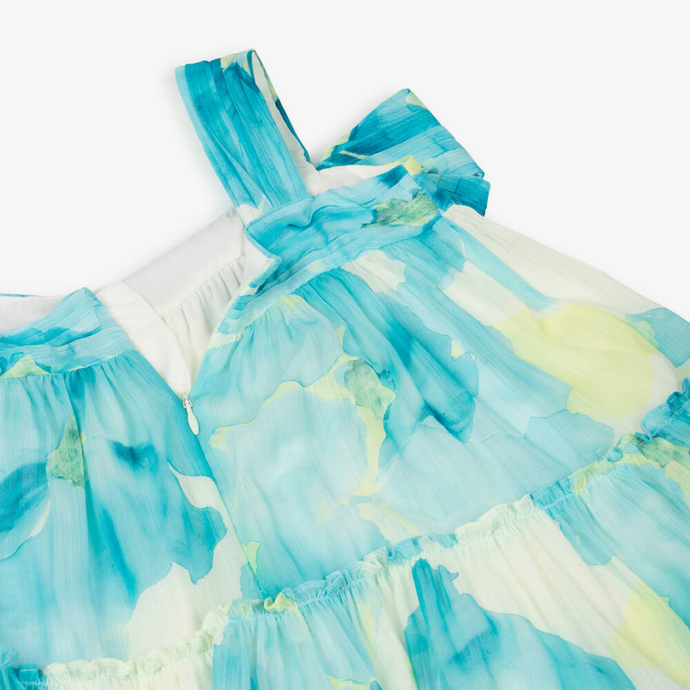 Abel & Lula-Girls Blue & Yellow Floral Chiffon Dress | Childrensalon