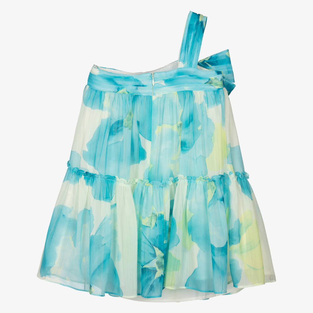 Abel & Lula-Girls Blue & Yellow Floral Chiffon Dress | Childrensalon